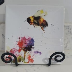 Artistic Bee and Flower Ceramic Plate
